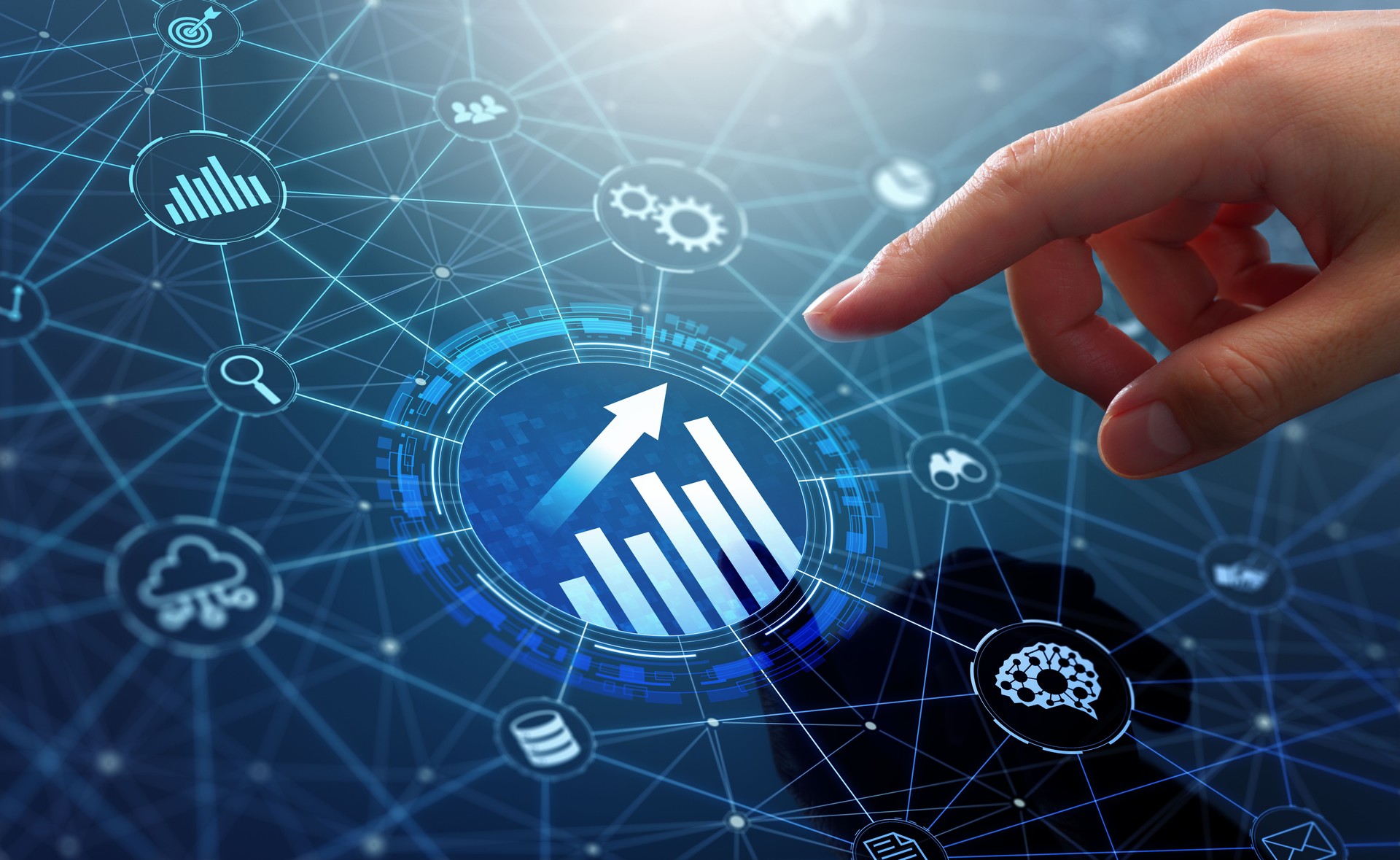 Business growth and data analysis with technology. Analyzing efficiency and productivity with data science.